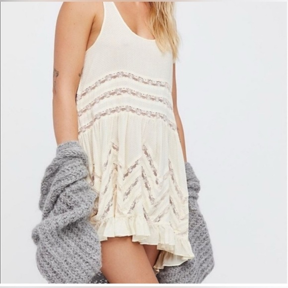 Intimately Free People voile trapeze  Lace Tunic cream dot slip sz small - Picture 2 of 11